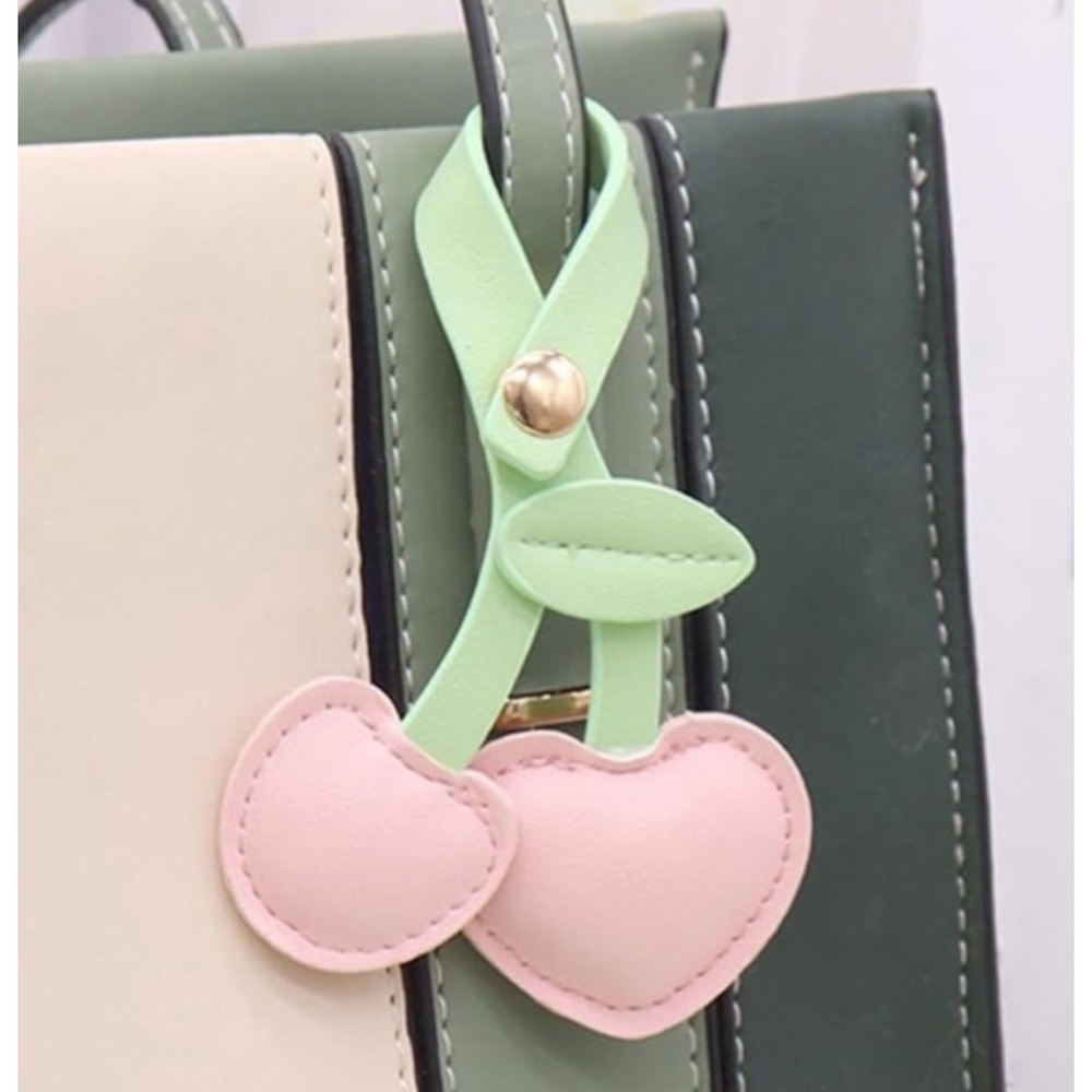 🍒NEW Cherry Leather Bag Charm/ Keychain Pink & Green Cherries